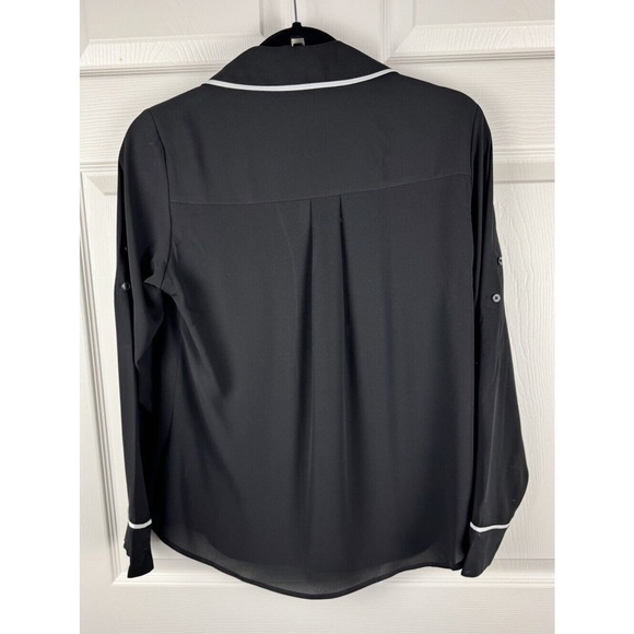 Express The Portofino Shirt Black White Piping Button Up Blouse‎ S Preppy 48-0 - Picture 7 of 12